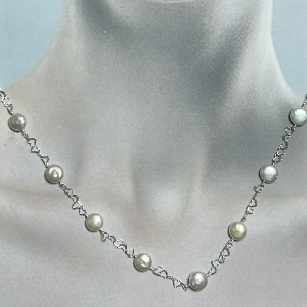 Silver Freshwater White Coin Pearl Necklace